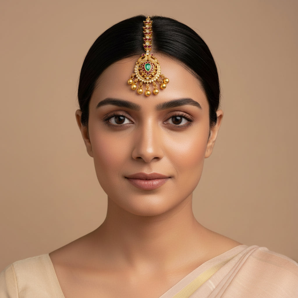 Dwi-Mayura Stone Maang Tikka