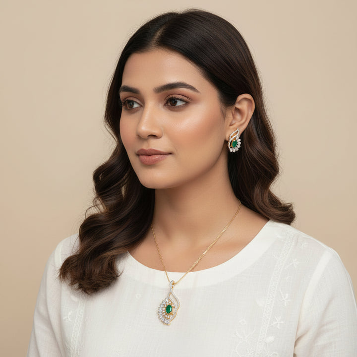 Oval Floral CZ Pendant Set