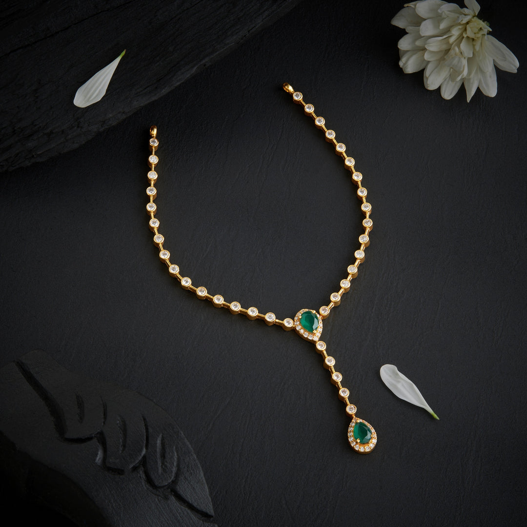 Pear of Green Stone Necklace
