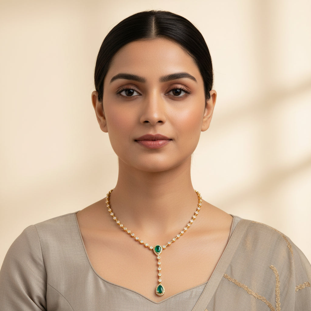 Pear of Green Stone Necklace