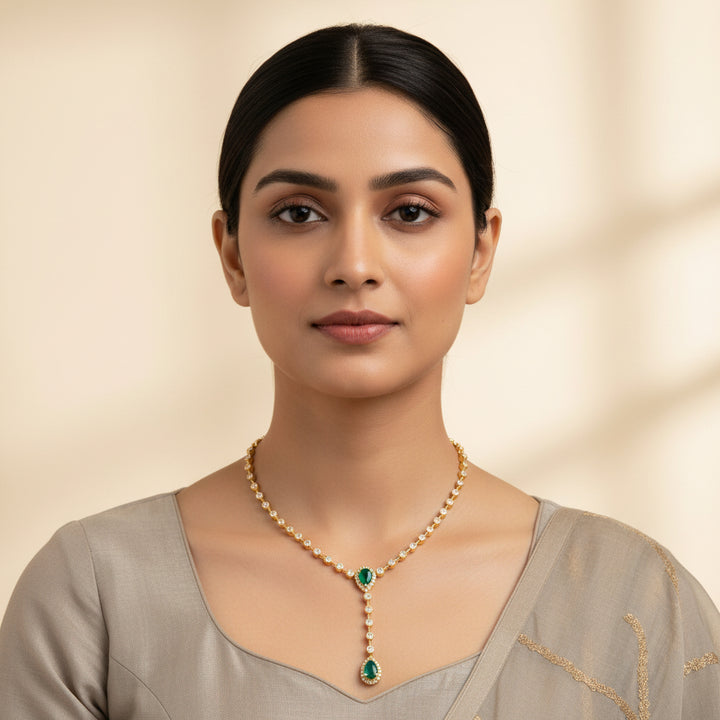 Pear of Green Stone Necklace