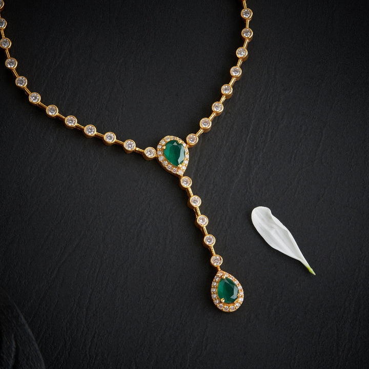 Pear of Green Stone Necklace