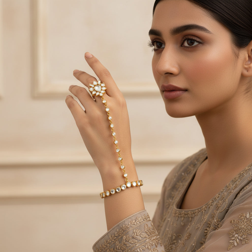 Pear-Floral Moissanite Haath Phool