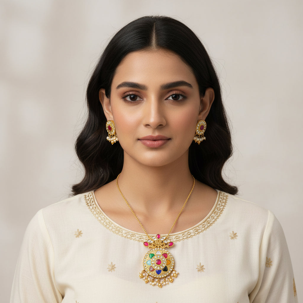 Navaratna Kundan Pendant Set