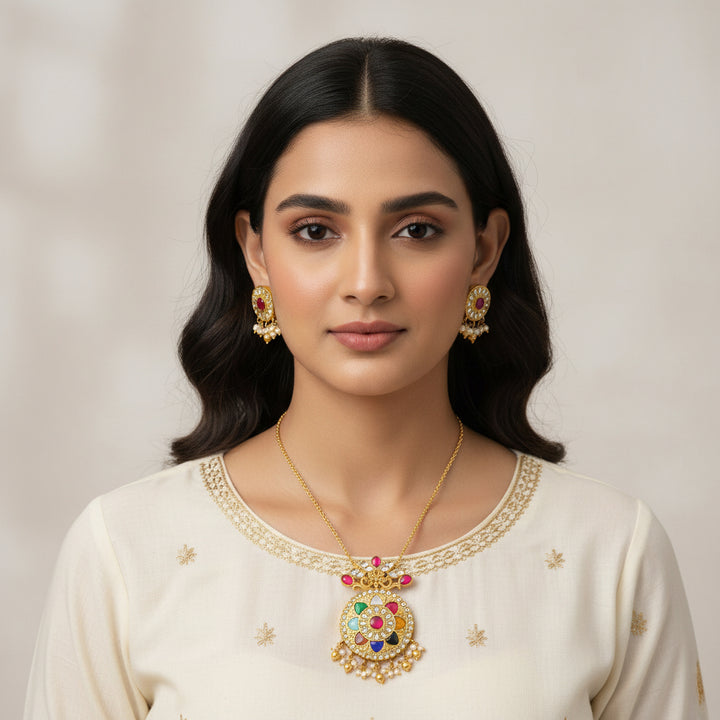 Navaratna Kundan Pendant Set