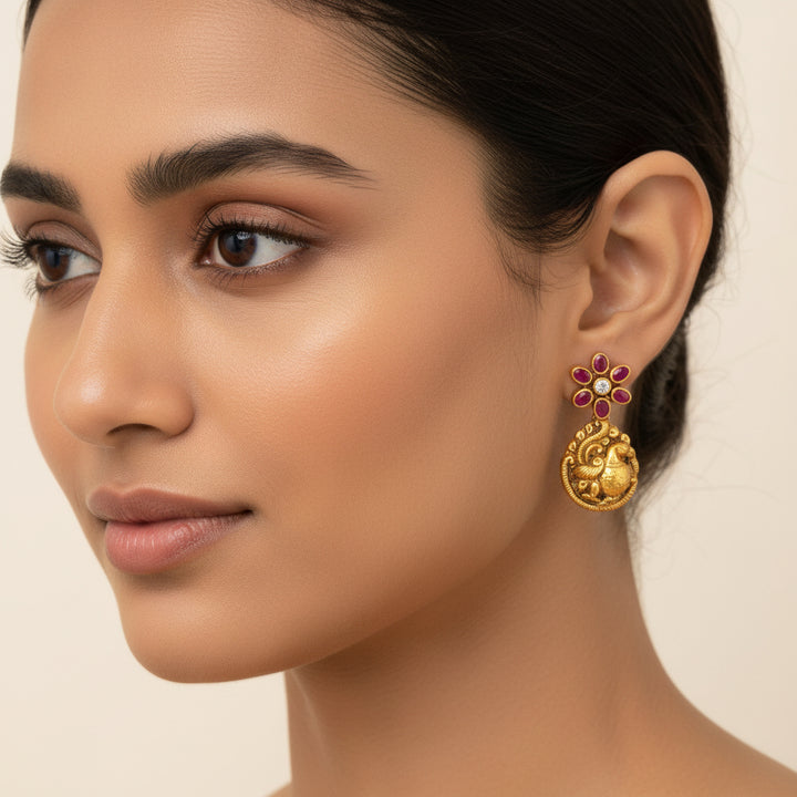 Blossom-Peacock Nakshi Danglers