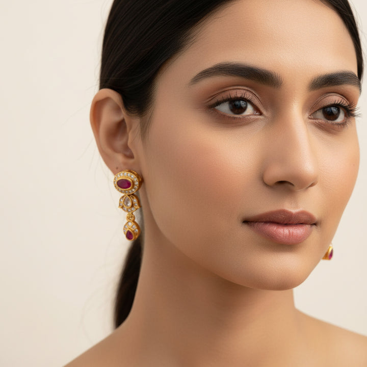 Manikya Pear Stone Danglers