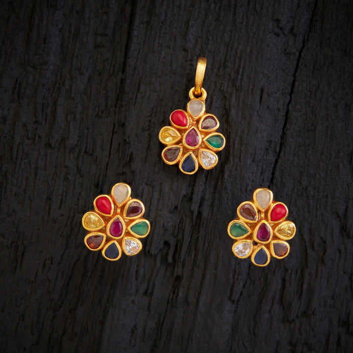 Pear-Navaratna Pendant Set