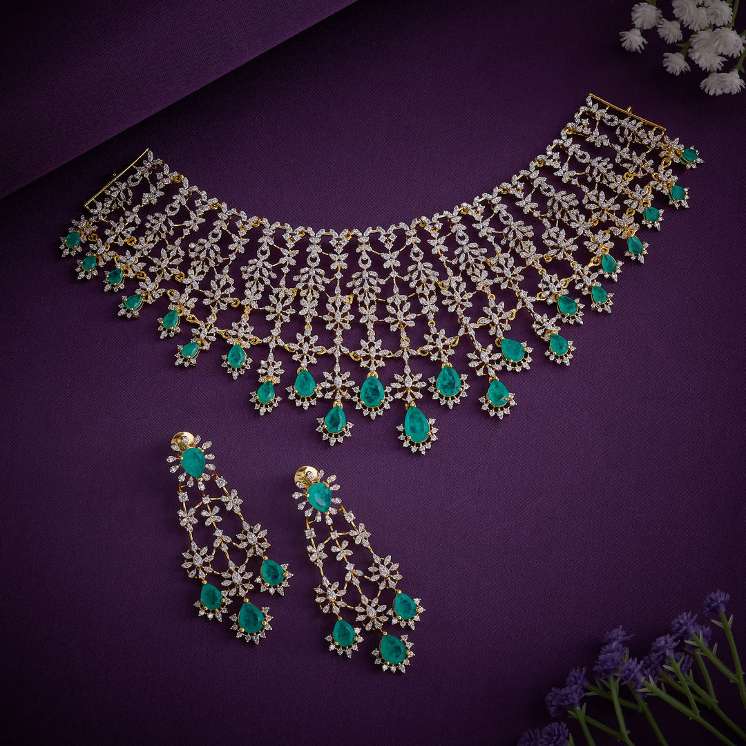 Emerald Petal CZ Necklace Set