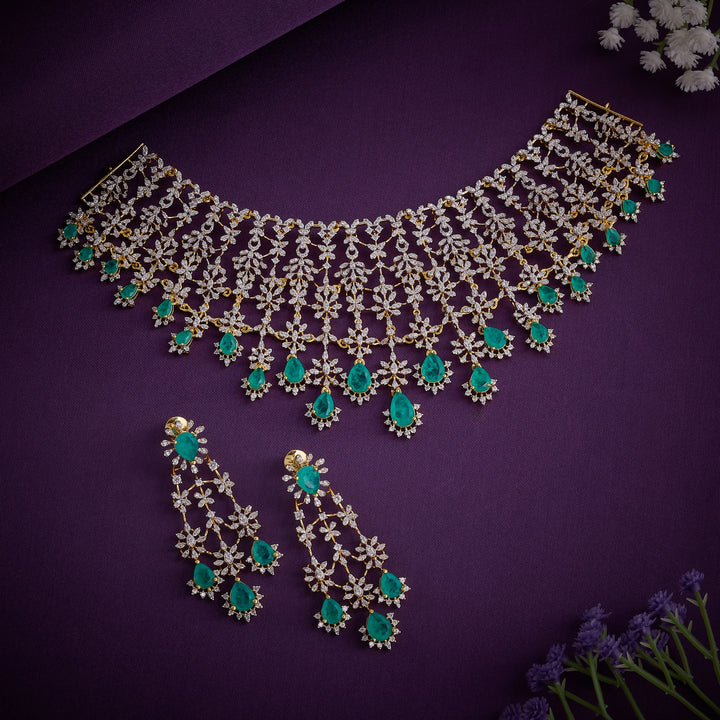 Emerald Petal CZ Necklace Set