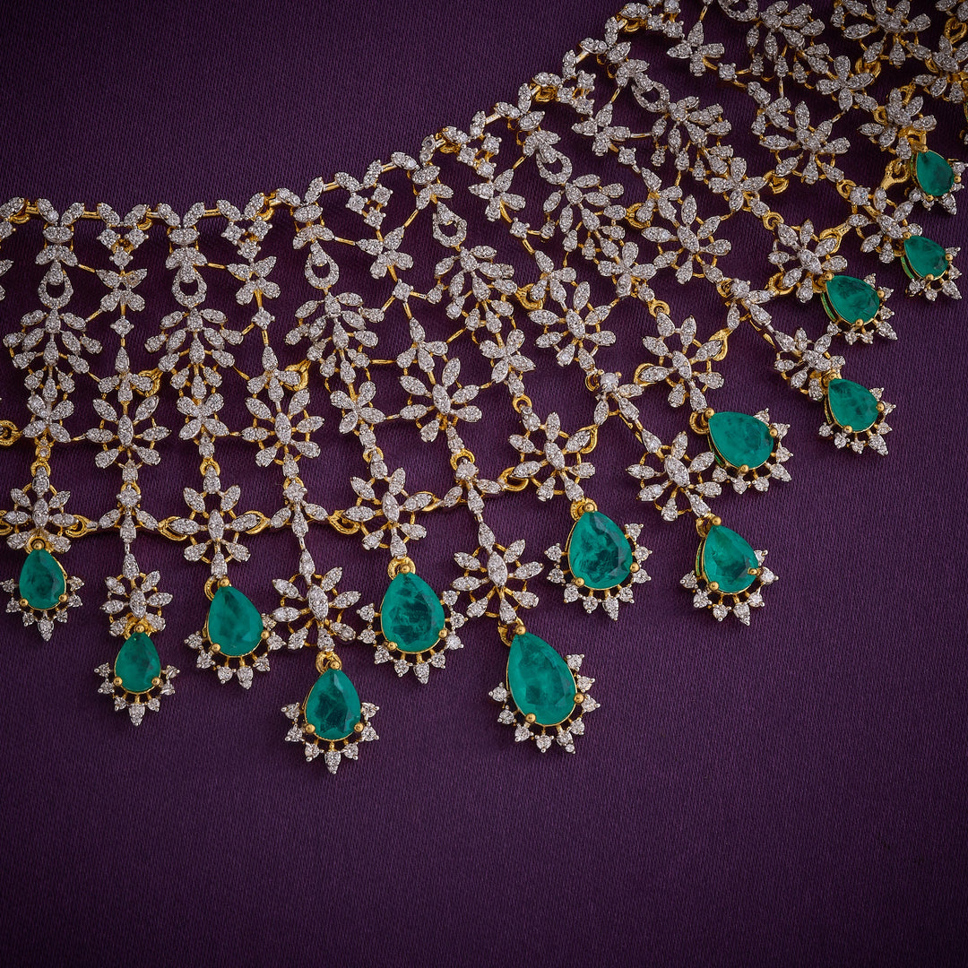 Emerald Petal CZ Necklace Set