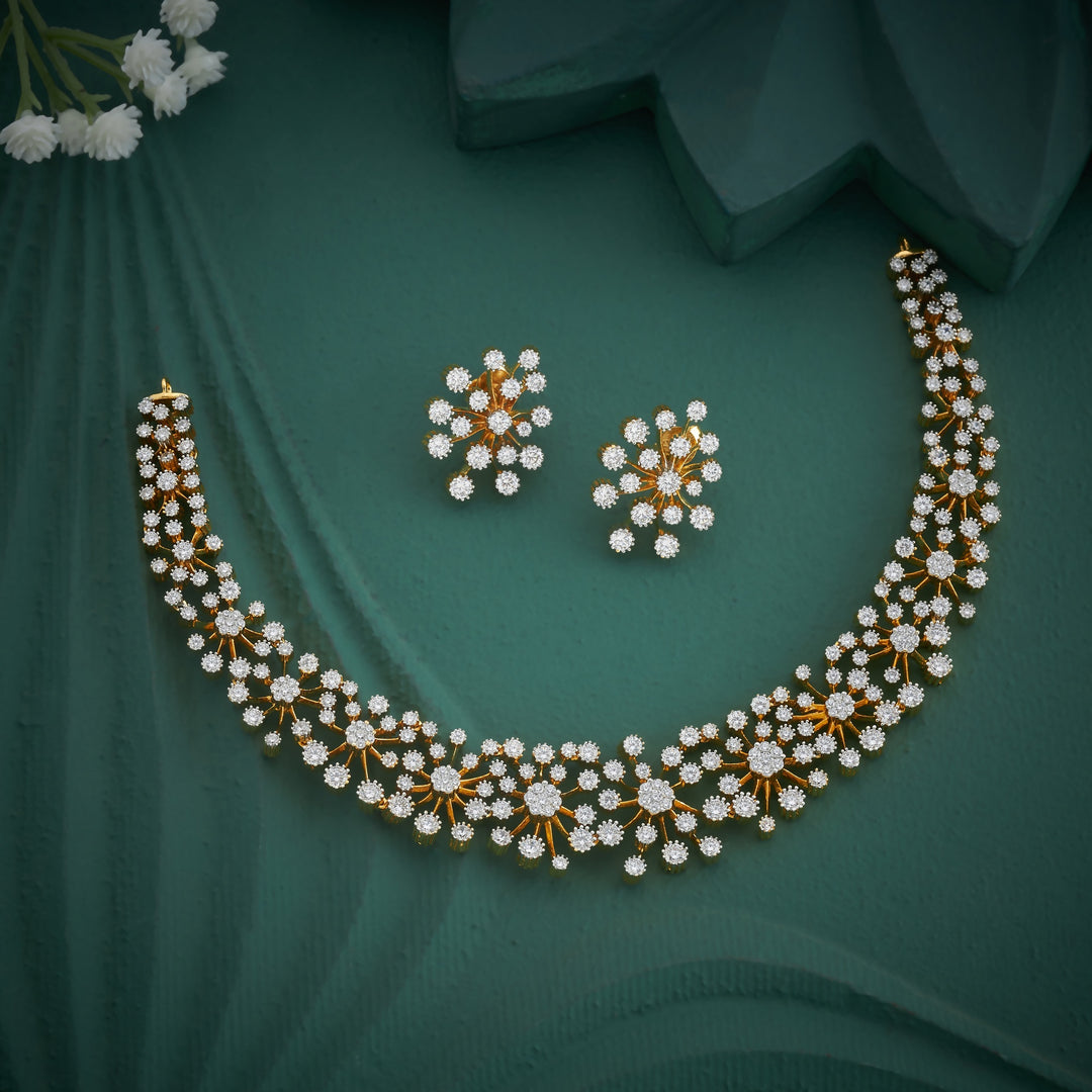 White Floral CZ Necklace Set