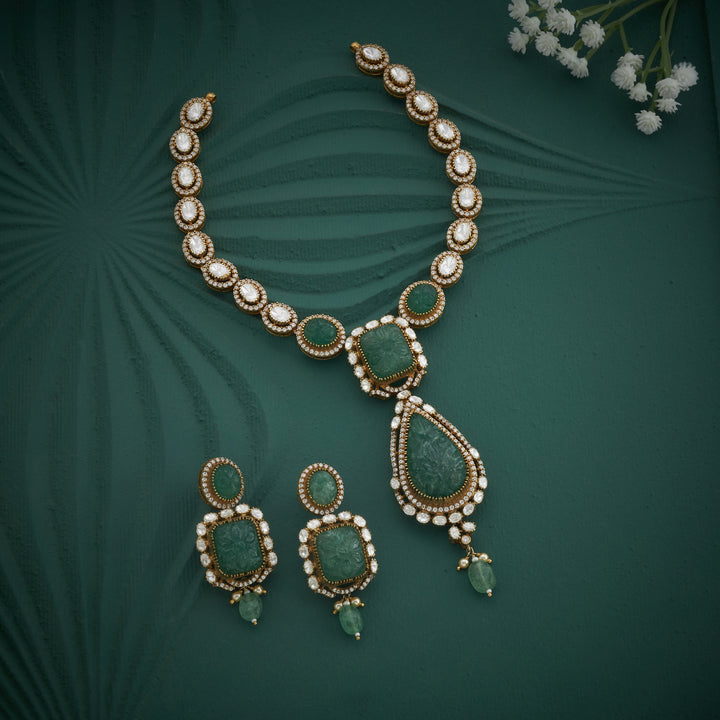 Carved-Emerald Victorian Necklace Set