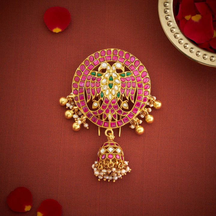Gandberunda Kundan Hair Brooch