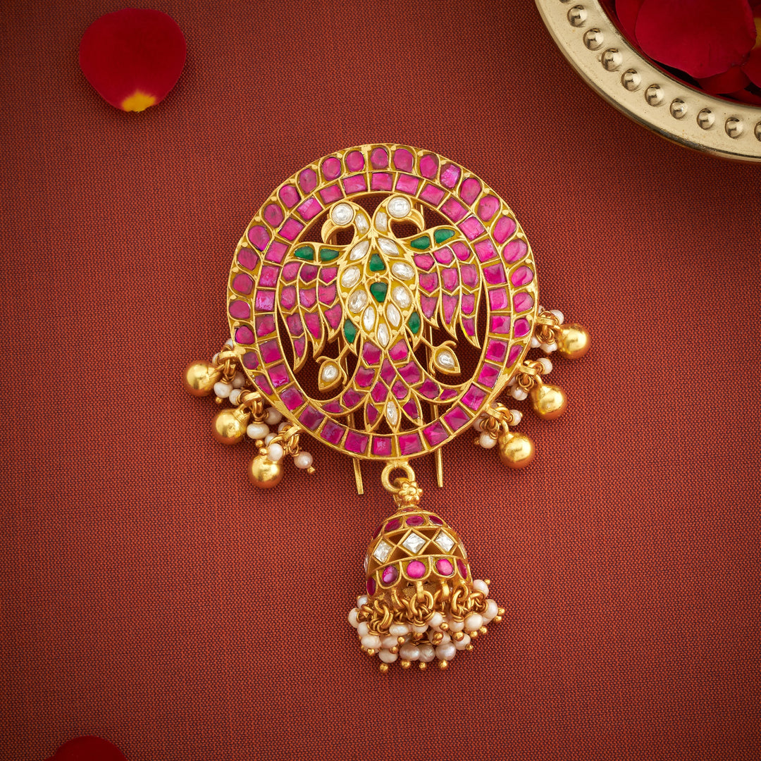 Gandberunda Kundan Hair Brooch