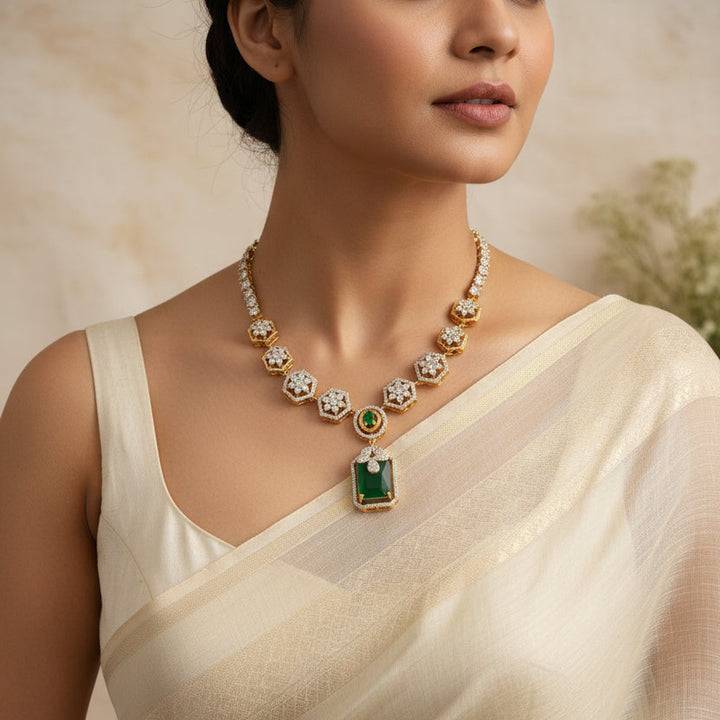 Blossom-Green CZ Necklace