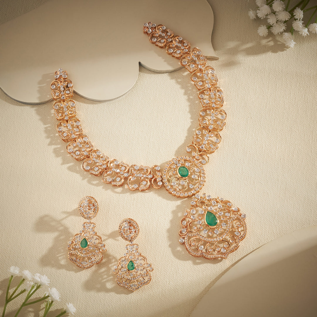 Flower Spark Stone Necklace Set