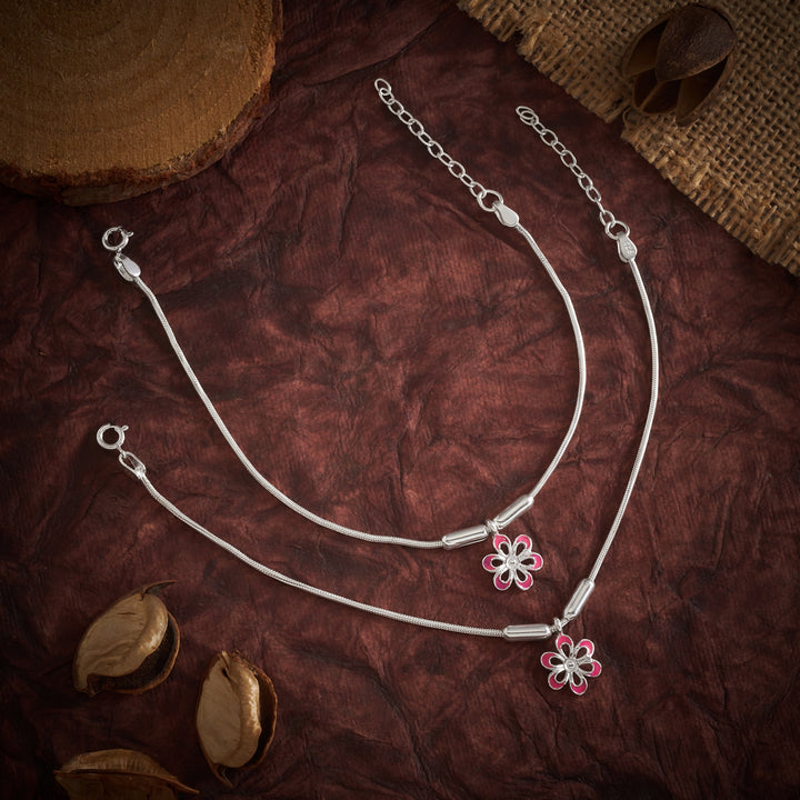 Flora-Pink Oxidized Payal