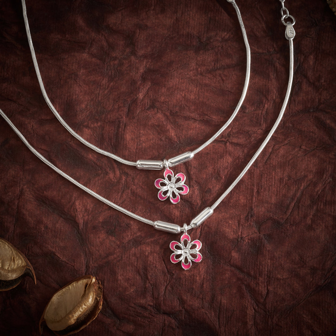 Flora-Pink Oxidized Payal