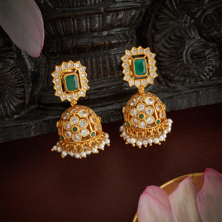 Sundar-Bloosom Stone Jhumki