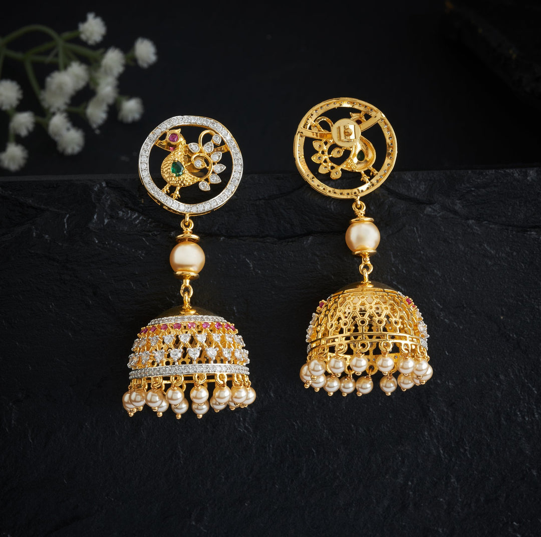 Peacock Shimmer CZ Jhumki