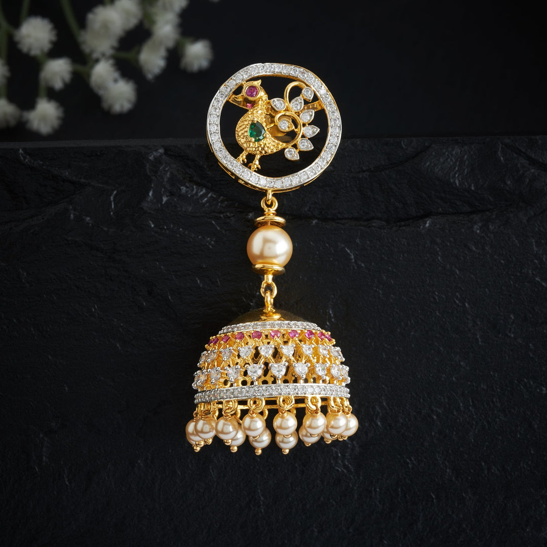 Peacock Shimmer CZ Jhumki