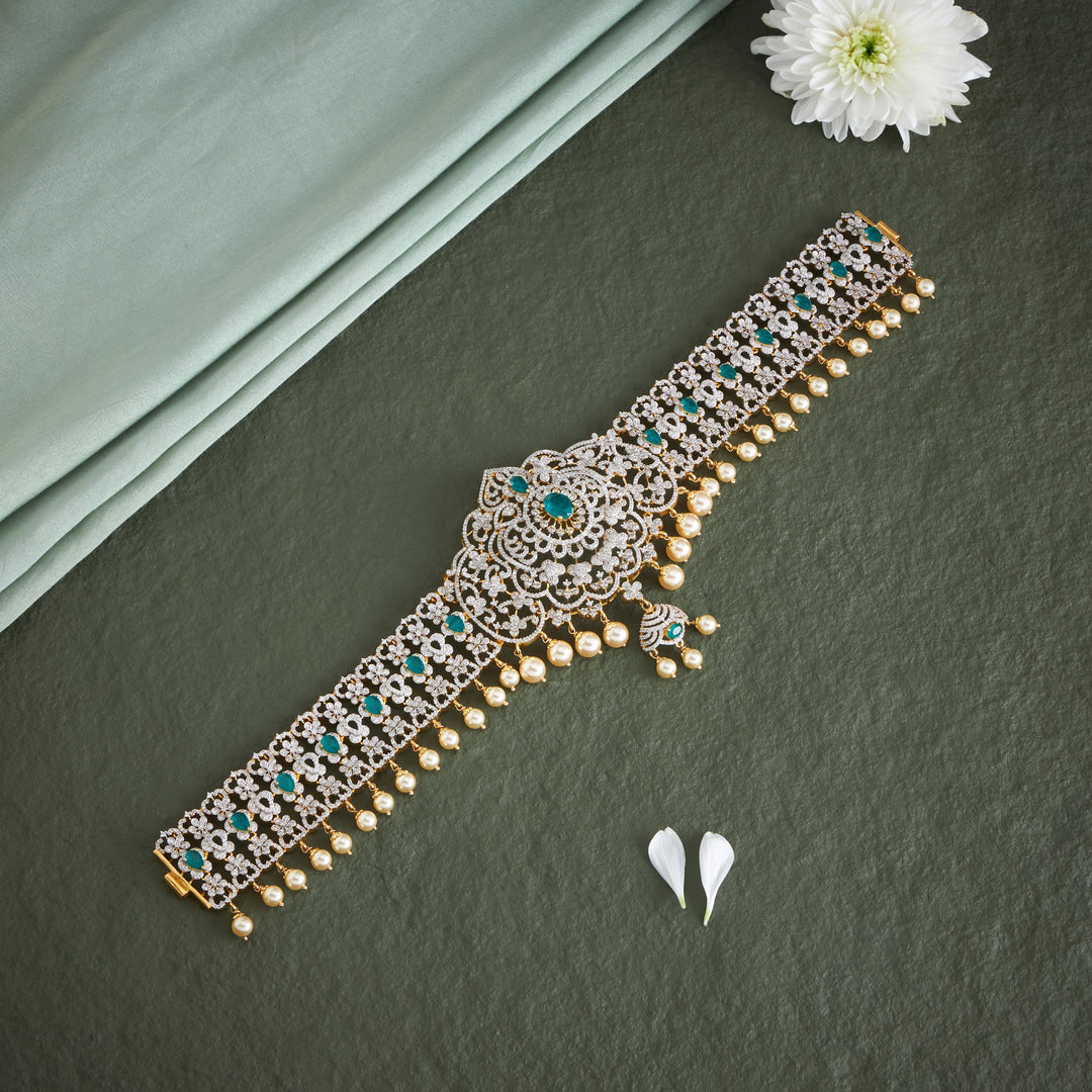 Greeny Pearl Drop CZ Hip Belt