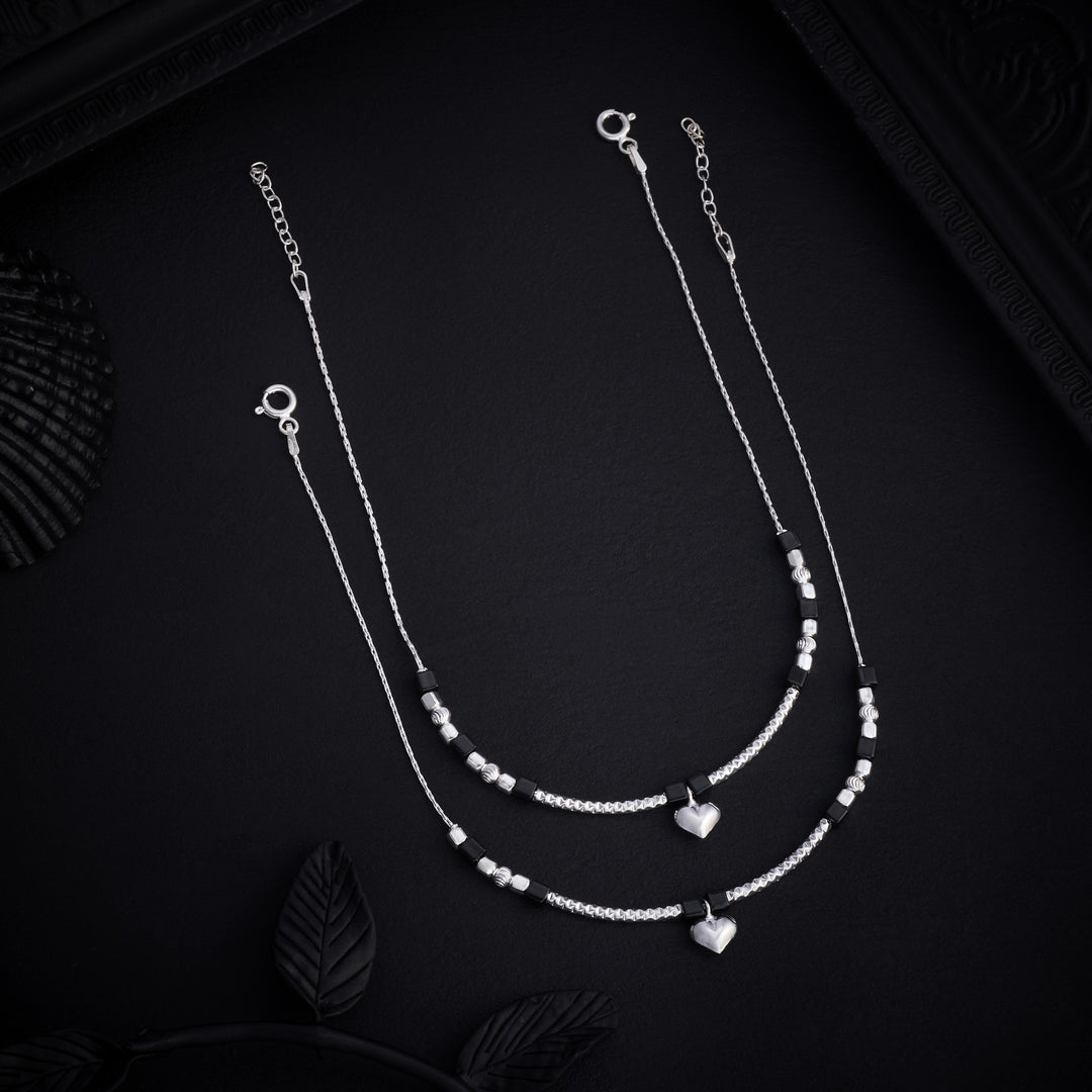 Beaded Heart Oxidized Payal