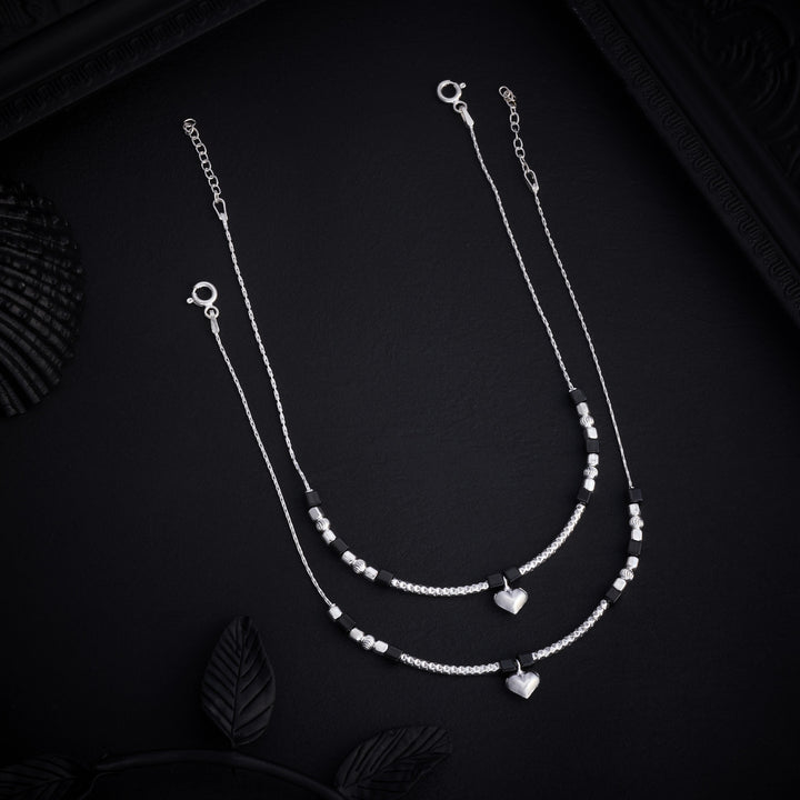 Beaded Heart Oxidized Payal