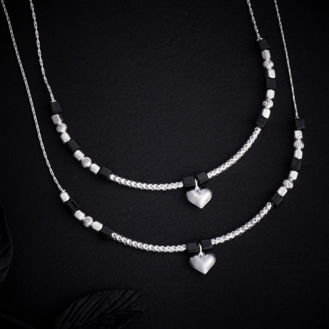 Beaded Heart Oxidized Payal