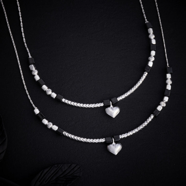 Beaded Heart Oxidized Payal