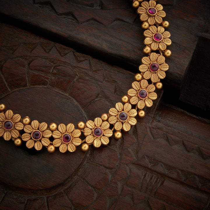 Ruby Flower Dew Necklace Set