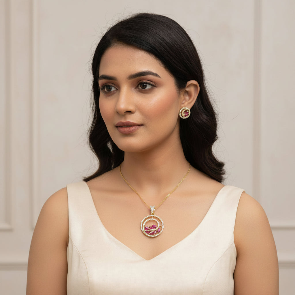 Vine Elegance CZ Pendant Set