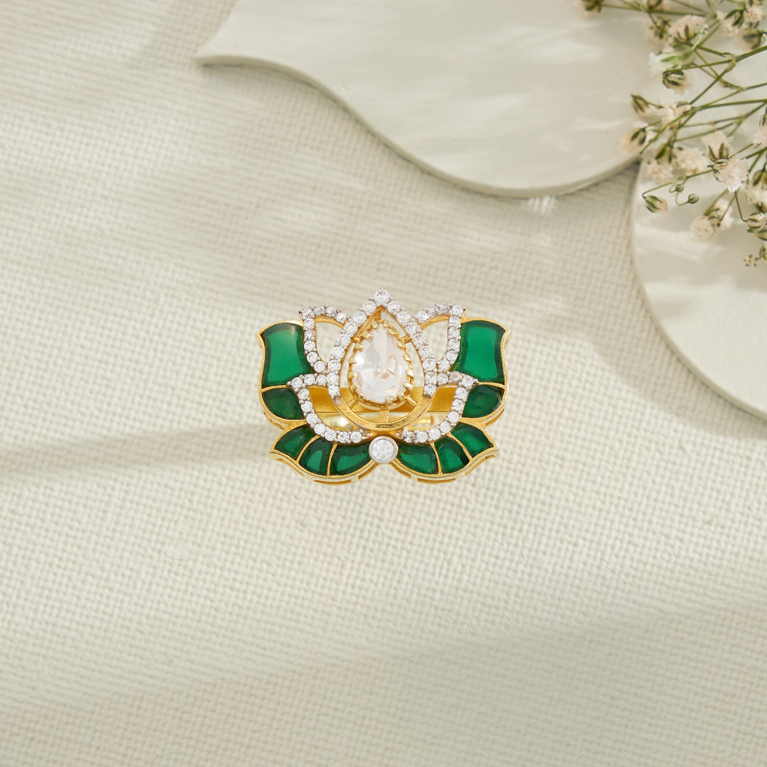 Lotus-Pacchi Moissanite Ring
