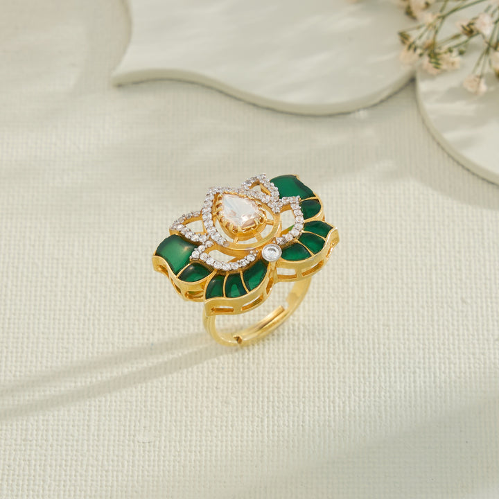 Lotus-Pacchi Moissanite Ring