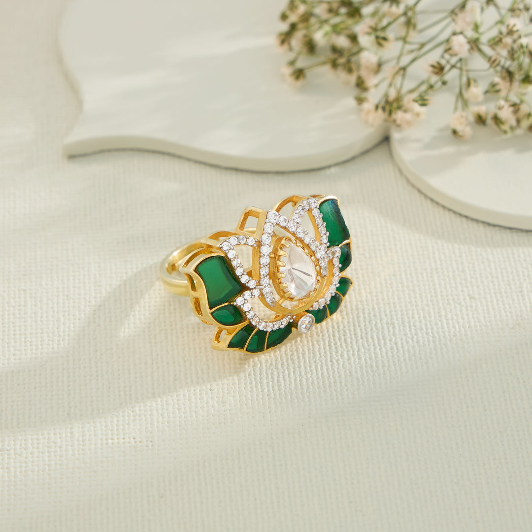Lotus-Pacchi Moissanite Ring