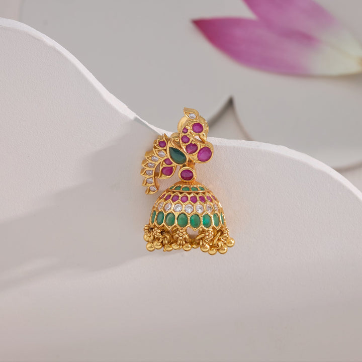 Gulabi-Mor Stone Jhumkis