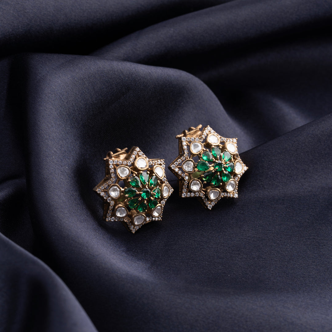 Ash Gold Emerald Studs