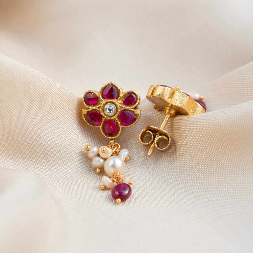 Kundan Ruby Blossom Studs