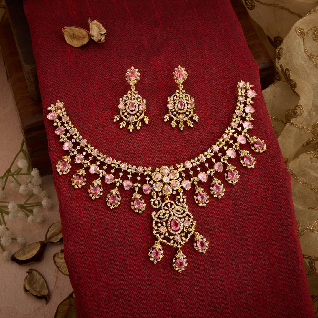 Pink-Shades Flora Victorian Necklace Set