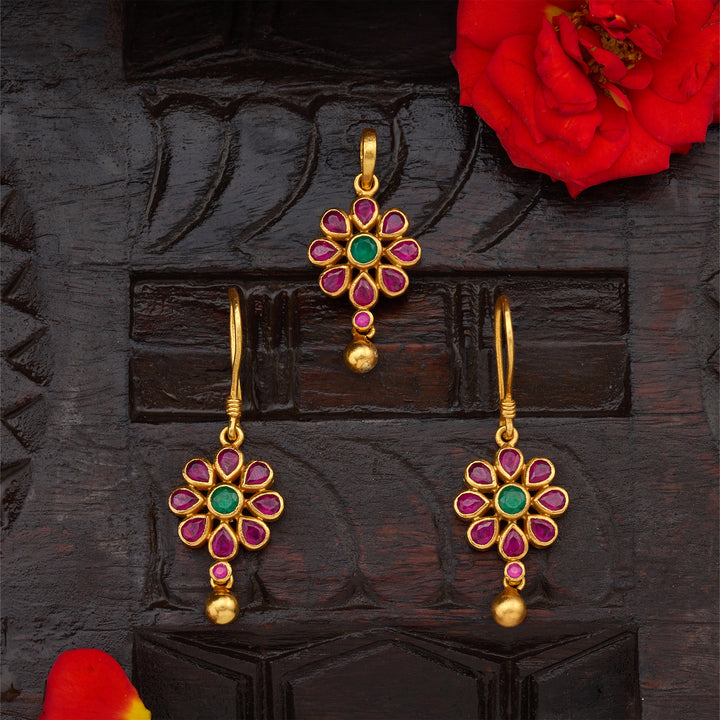 Til-Phool Ruby Pendant Set
