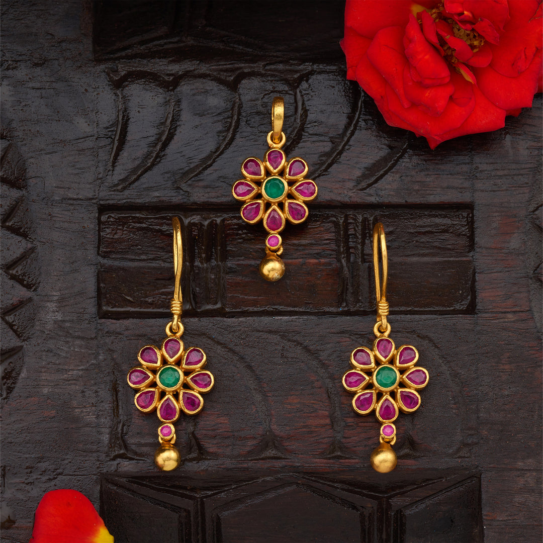 Til-Phool Ruby Pendant Set
