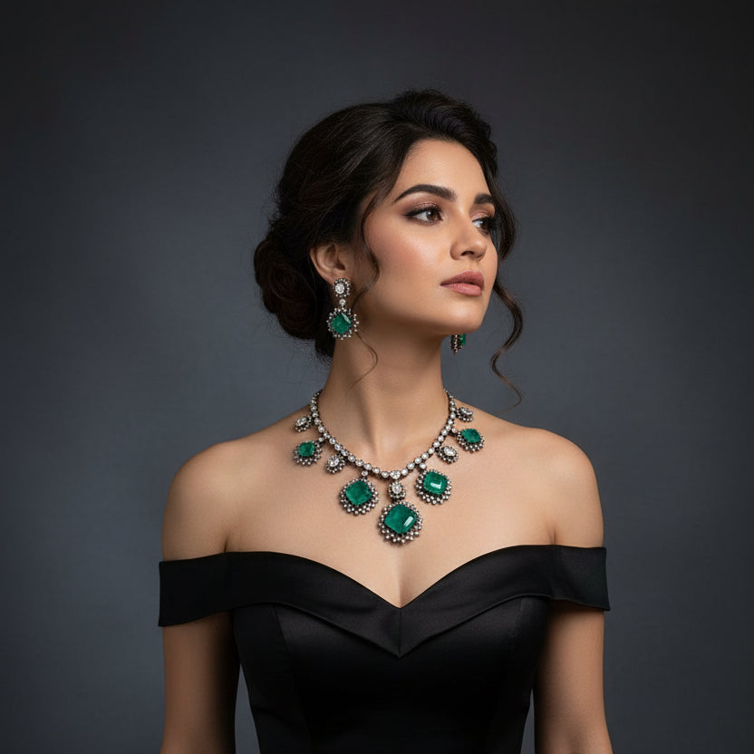 Teal Cube Victorian Necklace Set
