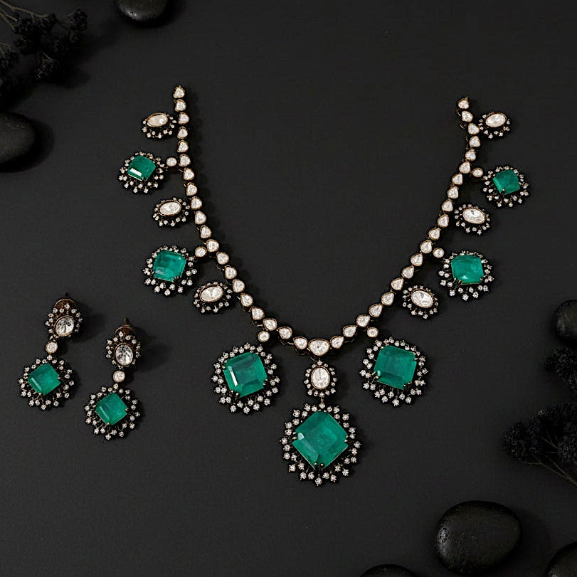 Teal Cube Victorian Necklace Set