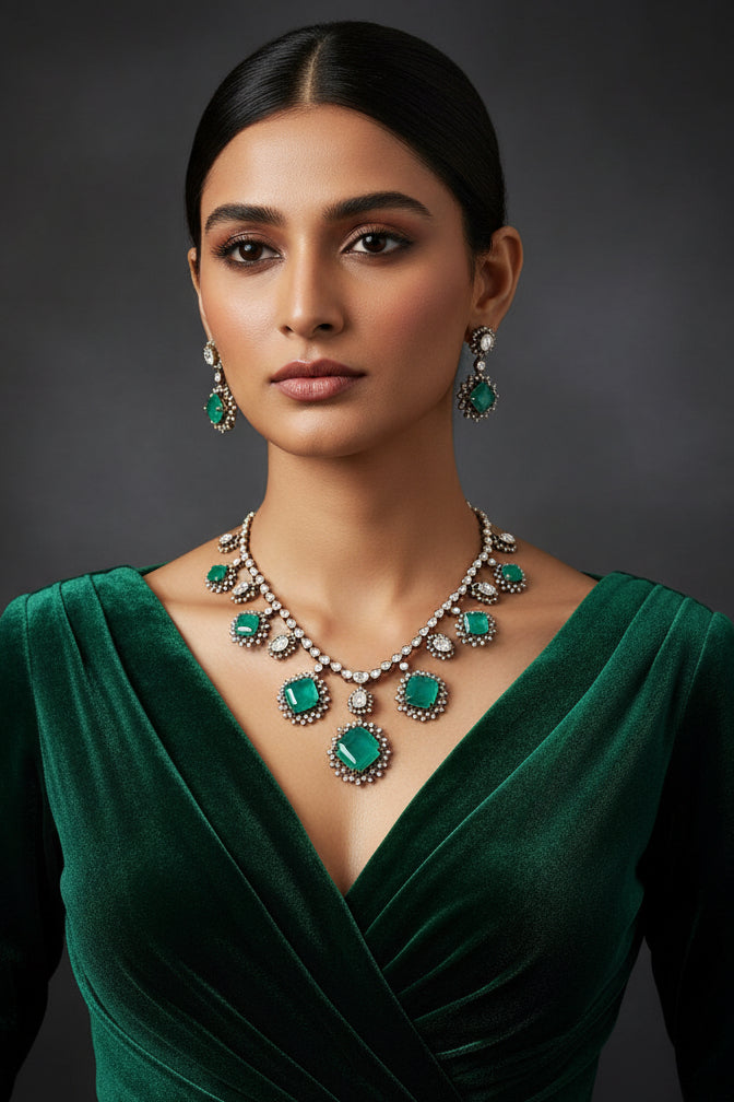 Teal Cube Victorian Necklace Set