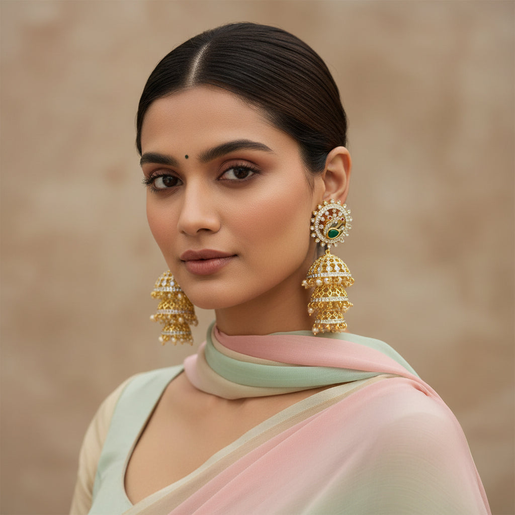 Peacock Luxe CZ Jhumki