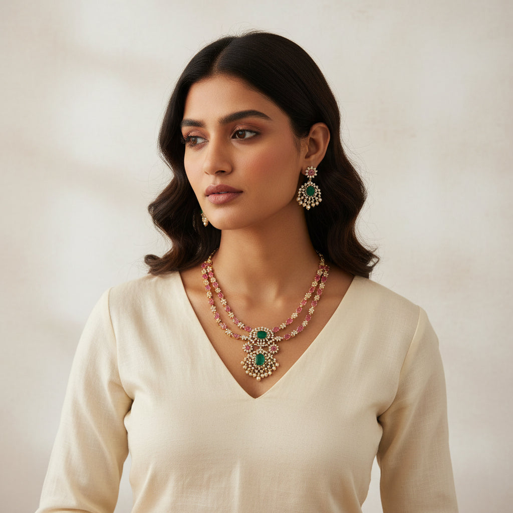 Rose Garden Spark CZ Necklace Set