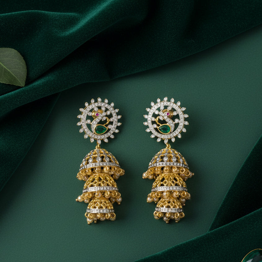 Peacock Luxe CZ Jhumki